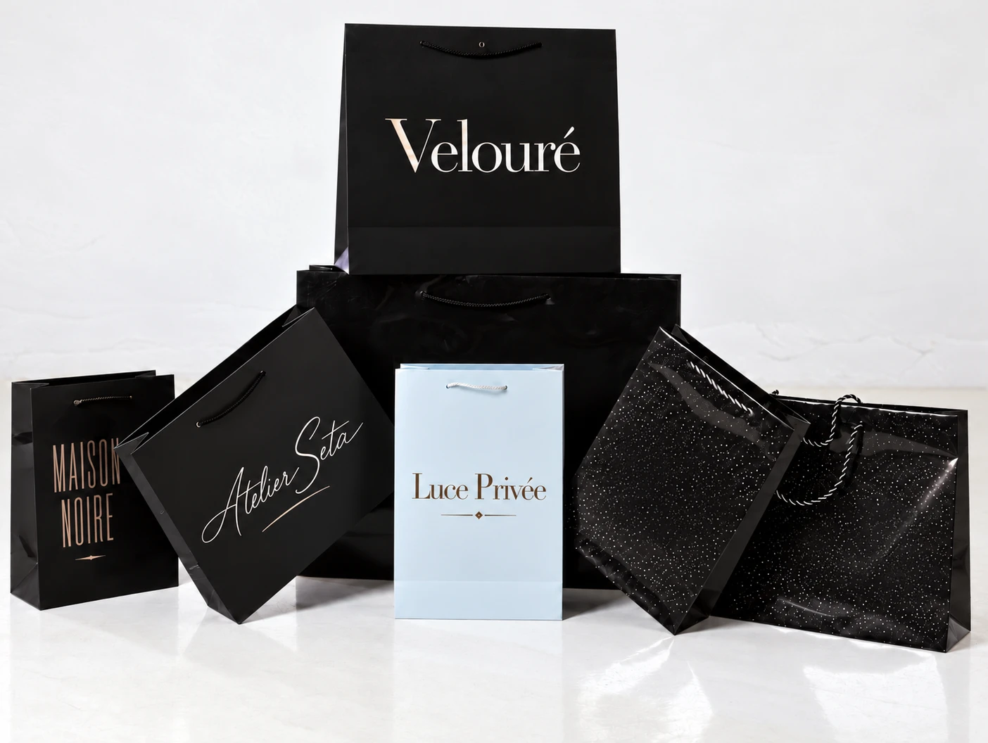 Shopper nere eleganti con scritte oro e argento