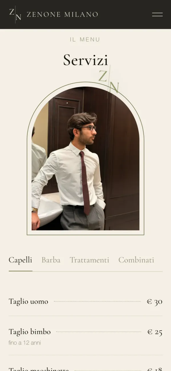 Menu dei servizi del sito Zenone sul telefono